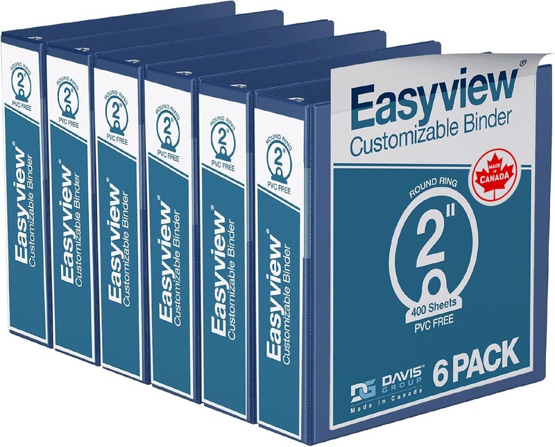 Davis Group Easyview Premium 3-Ring Binders with Clear-View Covers and Round Rings, Binders for School or Office, 2 Inch, Pack of 6, Royal Blue - Image 1